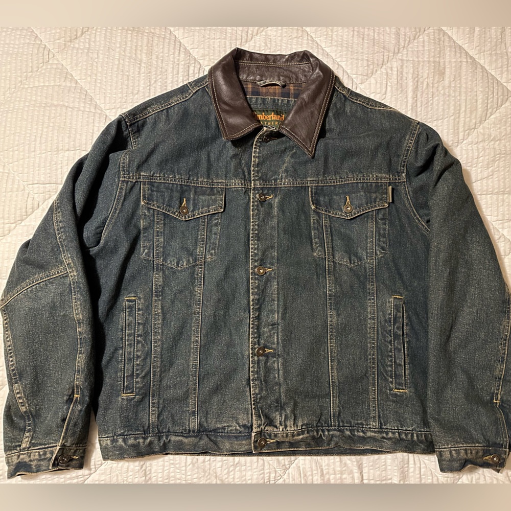 Vintage Timberland Weathergear Jean Jacket w/ Leather Collar Size XL